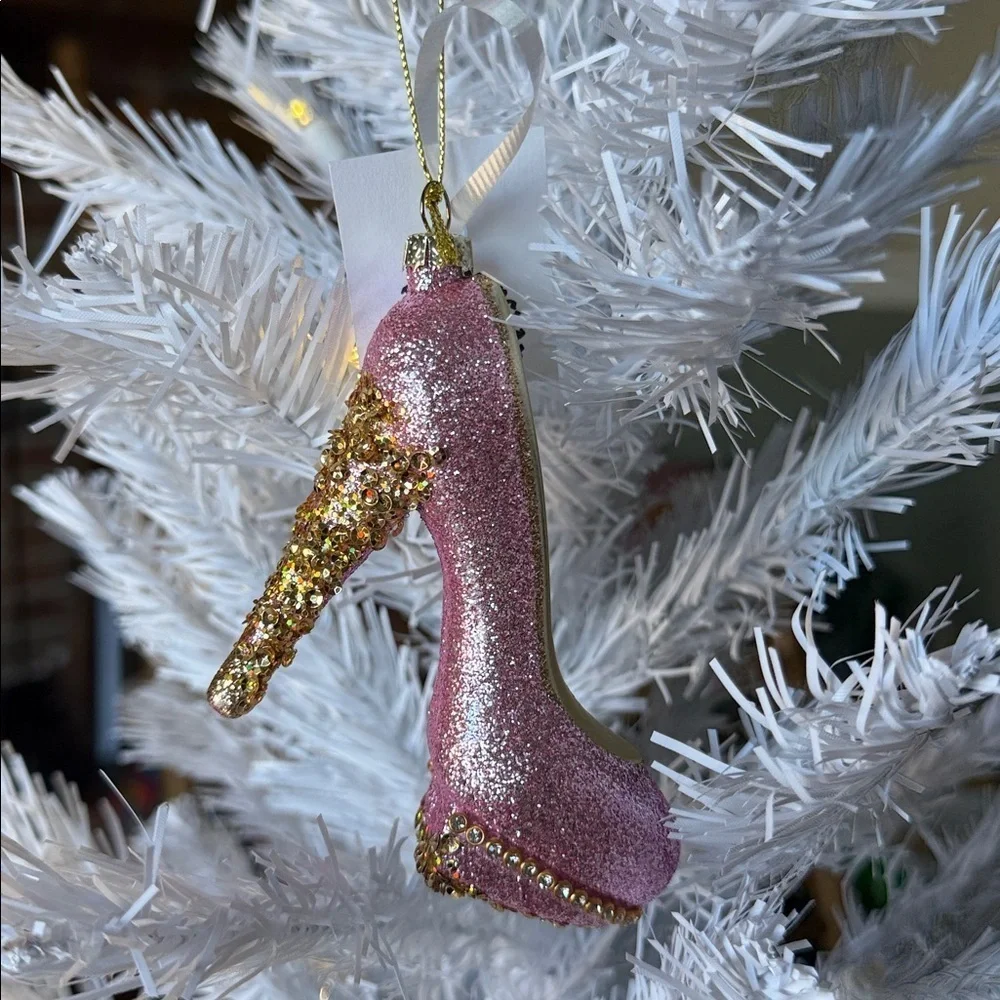 Glittery Pink and Gold Fashion High Heel Ornament NEW